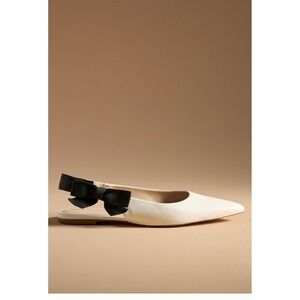 NWT Maeve Side-Bow Slingback Pointed Toe Flat 10 Cream Leather Retro Bow Ballet